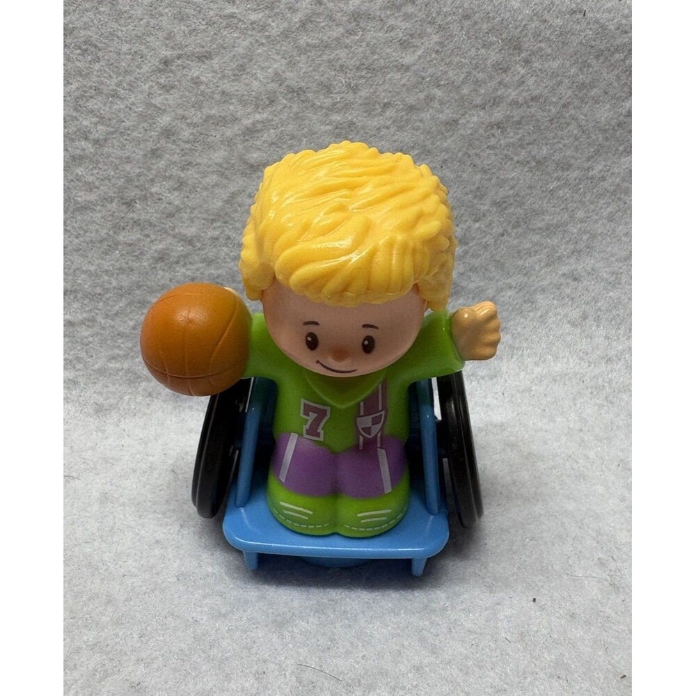 Fisher Price Little People Blonde Boy in Wheelchair with Basketball Figure Eddie